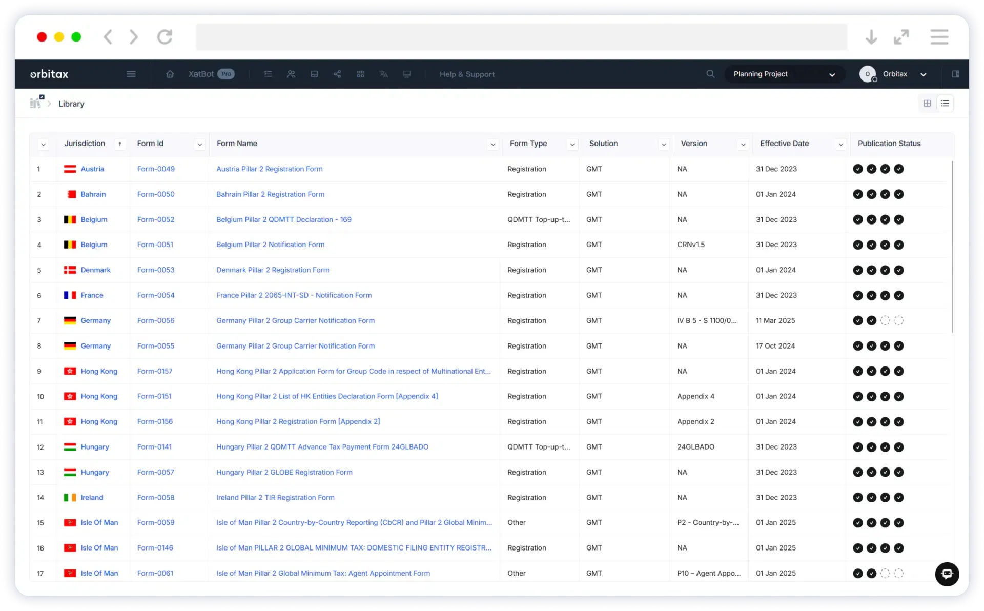 Orbitax Filing Manager — forms library dashboard